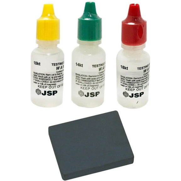 JSP Gold Testing Solutions 10k 14k 18k Kit with Scratch Tester Stone