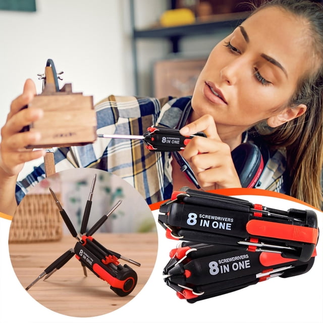 LSLJS 2 Pcs Tournevis 8-en-1 Tournevis Led Tournevis Multi-Fonction Outil de Réparation Tournevis Lampe de Poche Universelle, The Screwdriver