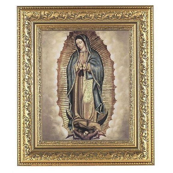 Our Lady of Guadalupe Picture Framed Wall Art Decor Large, Gold-Leaf Acanthus-Leaf Carvings Ornate Frame