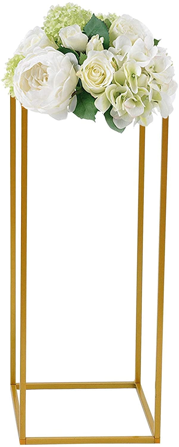 Anqidi Wedding Flower Stand Set, 10Pcs Rectangle Gold Metal Column Rack Wedding Prop Decor