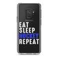thumbnail image 1 of DistinctInk Clear Shockproof Hybrid Case for Samsung Galaxy S9 (5.8" Screen) - TPU Bumper Acrylic Back Tempered Glass Screen Protector - Eat Sleep Hockey Repeat, 1 of 5