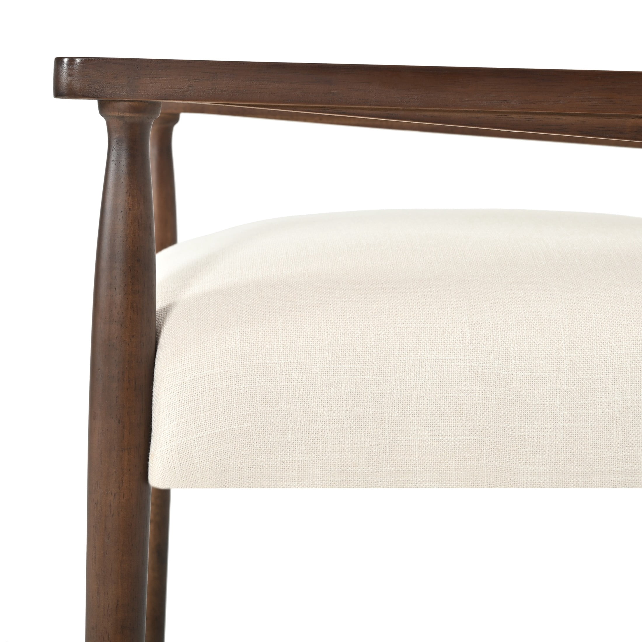 Christopher Knight Home Mid-Century Modern Upholstered Dining Arm Chairs, Beige+Walnut, Set of 2