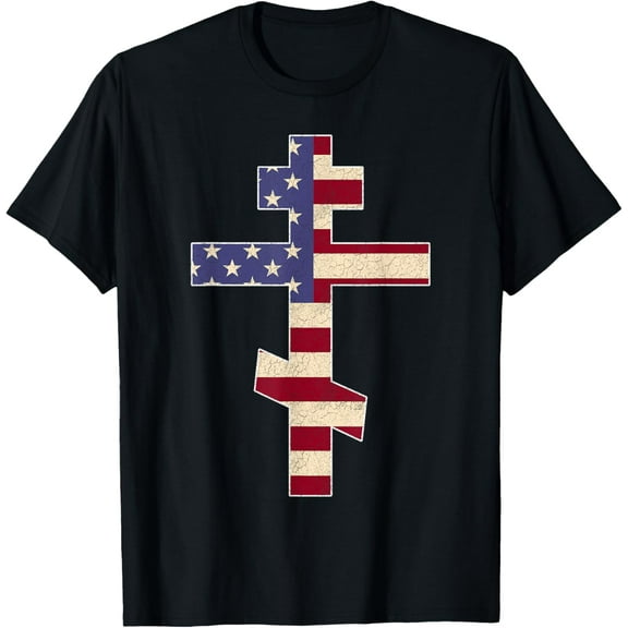 Russian Orthodox Cross Religious Faith God Jesus Christ T-ShirtMen and women, Black T-shirt, size: Extra large