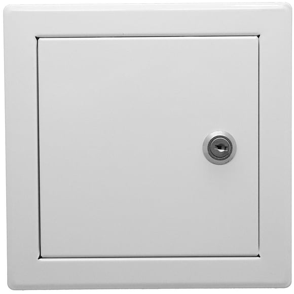 Access Panel Door 12x12 Inch White Opening Flap Cover Plate - Box Door Lock - Door Latch (12x12, Metal with Keyed Cylinder Latch)