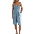 thumbnail image 2 of Htigea Clearance Womens Casual Sleeveless Strap Loose Adjustable Jumpsuits Stretchy Shorts Pants Romper with Pockets Fall Savings Light Blue XL, 2 of 6