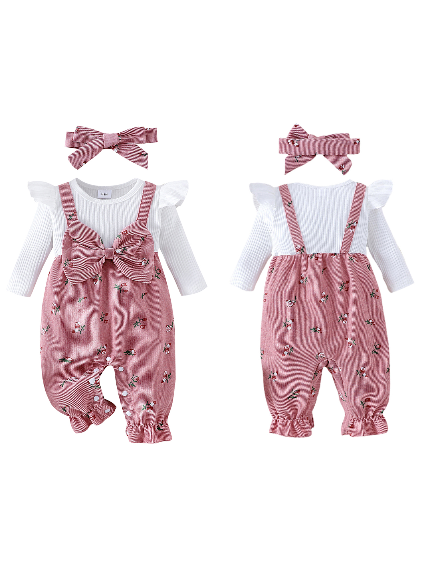 Loicainy Baby Girls Floral Romper with Headband photo 2