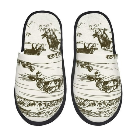 

Fuzoiu Cows Grazing On The Meadow 1 Print Unisex Furry Slippers Plush Indoor Shoes Trendy House Slippers Anti-Skid EVA Sole House Shoes for Home Office and Travel -Medium