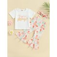 thumbnail image 2 of LMLYSoH Baby Kids Girls Pants Set, Short Sleeve Letters Print T-shirt/Romper with Flower Print Flare Pants and Headband, 2 of 9