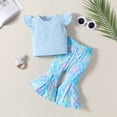 thumbnail image 2 of Toddler Outfits Girls 2 Piece Set Solid Color Ribbed Top Printed With Fish Scale Pattern Flared Legs Infant Girl Clothes Blue 6 Months-9 Months, 2 of 7