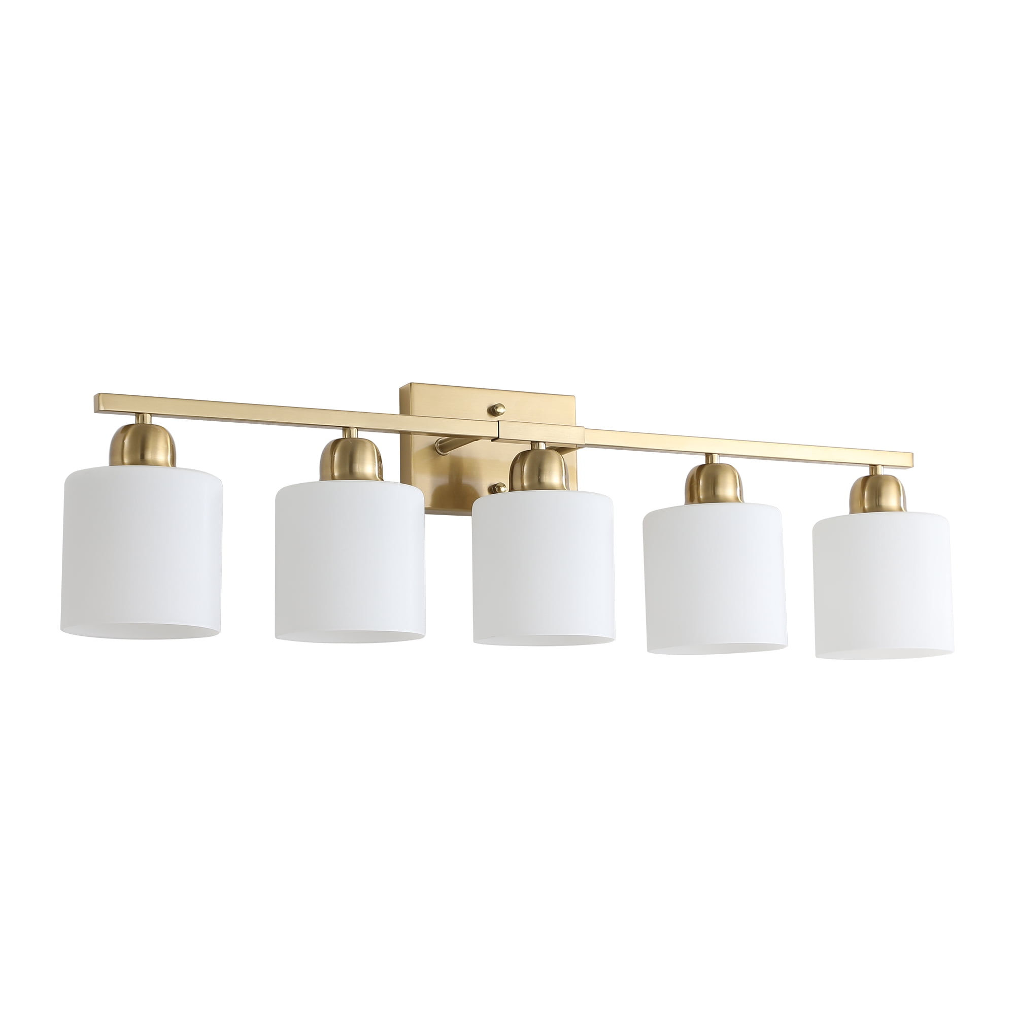 Leumius 5-Light Bathroom Vanity Light Fixture, Modern Vanity Light Over Mirror, Wall Sconces with Milky White Frosted Glass Shades for Mirror, Bathroom, Bedroom and Hallway Gold (No Bulbs)