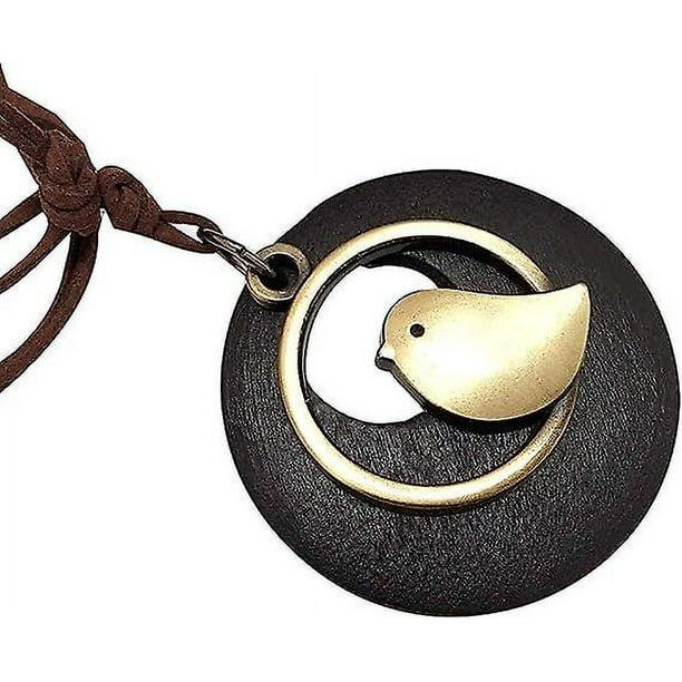 Collar vintage con colgante de madera, collares largos para mujer, joyería hecha a mano de estilo étnico bohemio