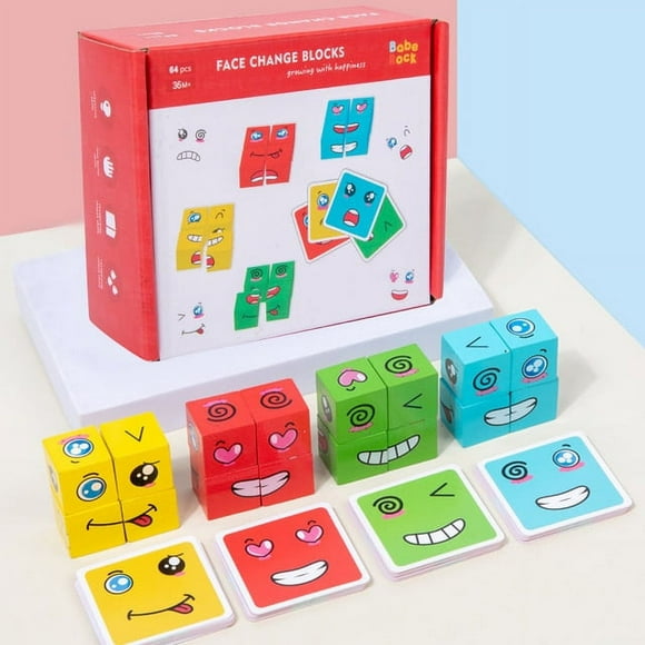 1Pcs Wooden Expressions Matching Block Puzzles Games Educational Montessori Toy for Travel Kids Board Puzzle Games for Children