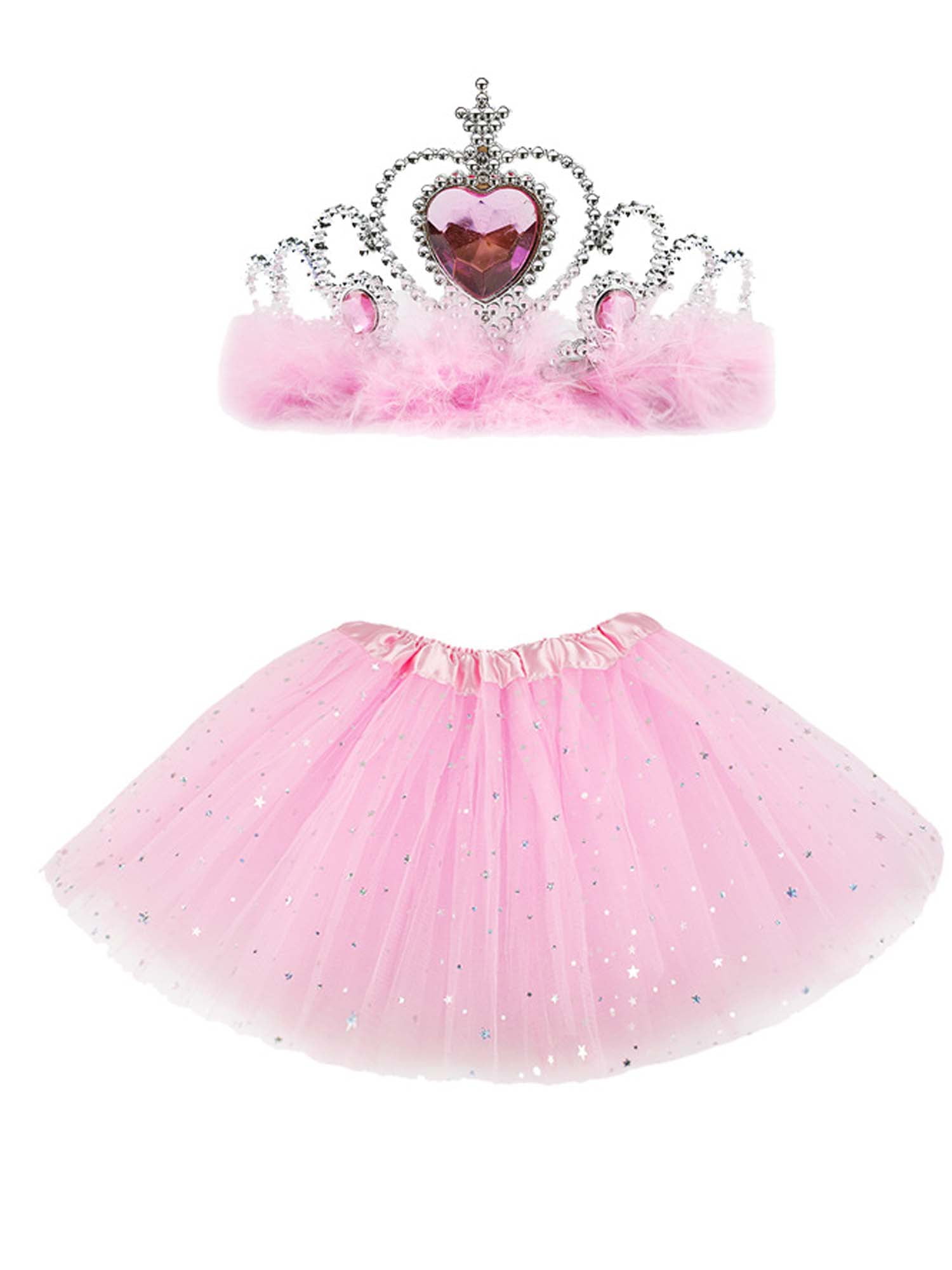 G.C Girls Princess Dress up Clothes with Star Sequins and Princess Crown Tiara Set Ballet Birthday Party for 2-8 Year Old Girl Gifts Tutu Skirt as Party Favors 