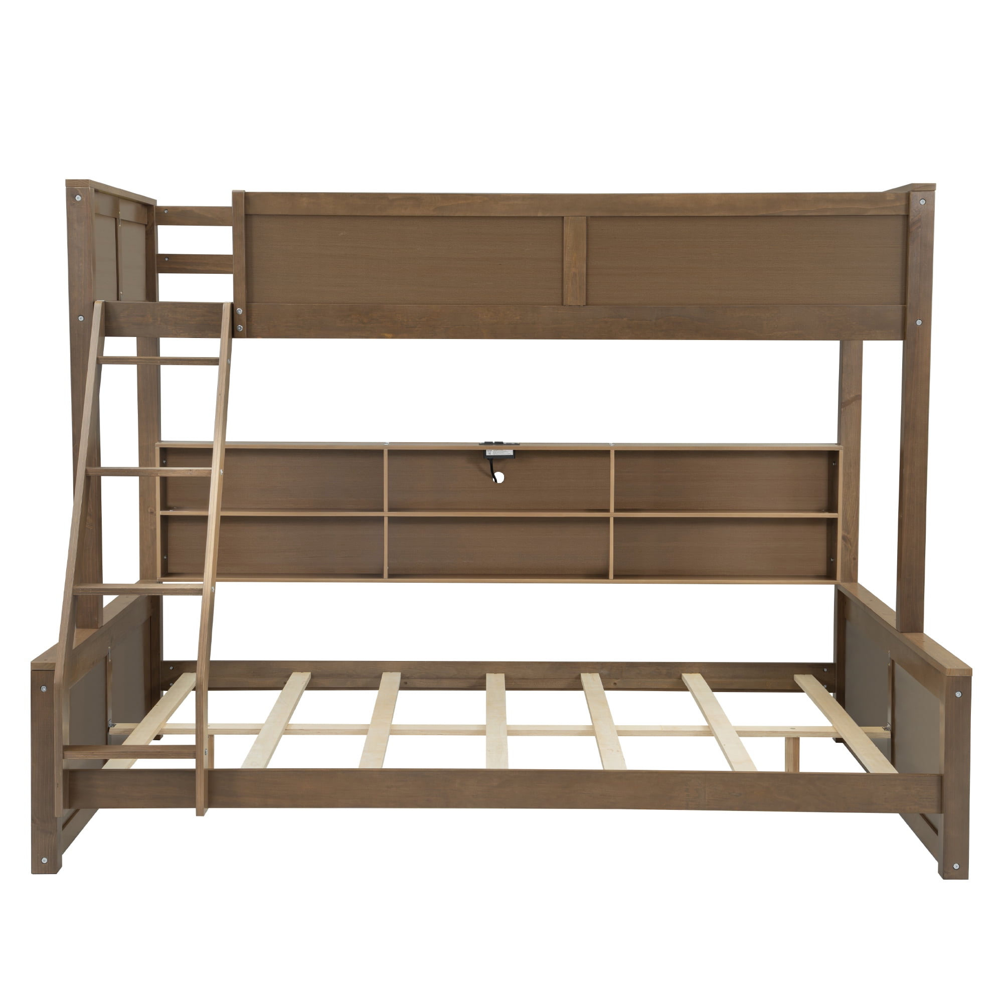 Euroco Twin XL over Queen Bunk Bed with Functional Cabinet and USB Charging Station for Kids Teens, Wood