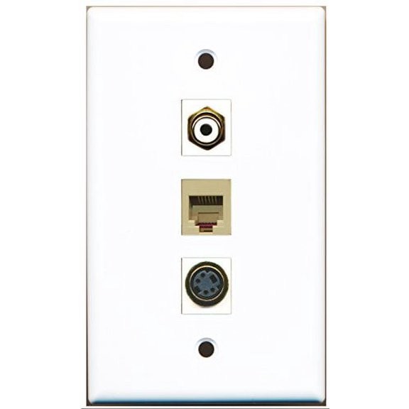 RiteAV - 1 Port RCA White and 1 Port Phone RJ11 RJ12 Beige and 1 Port S-Video Wall Plate