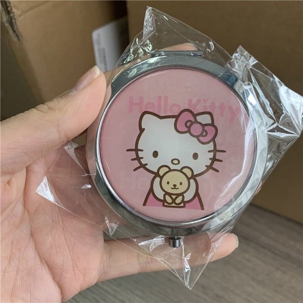 Espejo de maquillaje compacto plegable con logotipo personalizado, bonito espejo de bolsillo portátil de viaje con dibujos animados para gato pequeño, artículos de regalo para niña