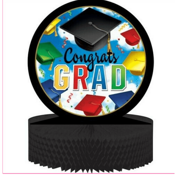 Black and Blue Graduation Honeycomb Shaped Centerpiece 13.5"