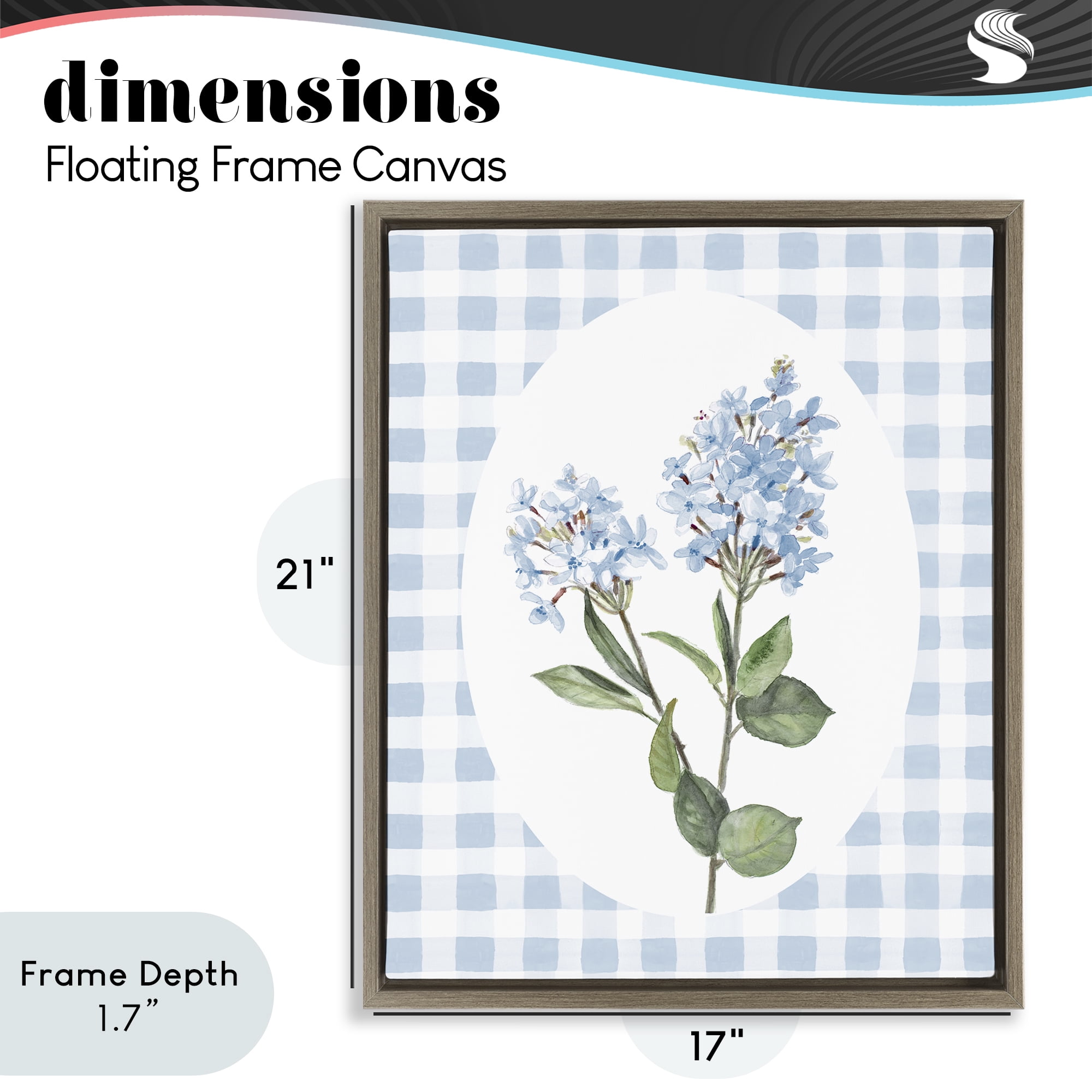 Stupell Industries Blue Checkered Blooms Brown Framed Floater Canvas Wall Art, design by Lanie Loreth