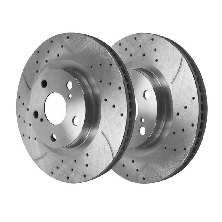 AutoShack Front and Rear Drilled Slotted Brake Rotors Silver Set