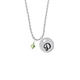 thumbnail image 2 of Delight Jewelry August - Lime Green Crystal Bicone Silvertone Script Initial Disc - D - Charm Necklace, 20"+3", 2 of 4