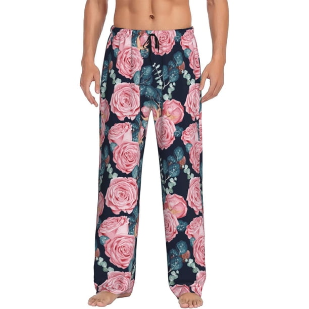 Fotbe Rose Flowers Pantalones de Pijama para Hombre, Pantalones de Dormir, Pantalones de Casa con Cintura Ajustable y Bolsillos-3X-Large