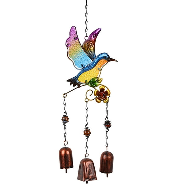 Colgante de metal con forma de abeja y colibrí, para jardín, con pintura de vidrio y metal.
