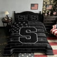 thumbnail image 2 of Meiyoeat Distressed US Flag Letter S King Size Comforter Sets 3-Piece for Men Youth, Patriotic Print Bedding Comforter Set, Black Gray White,Black Reversible, 2 of 6