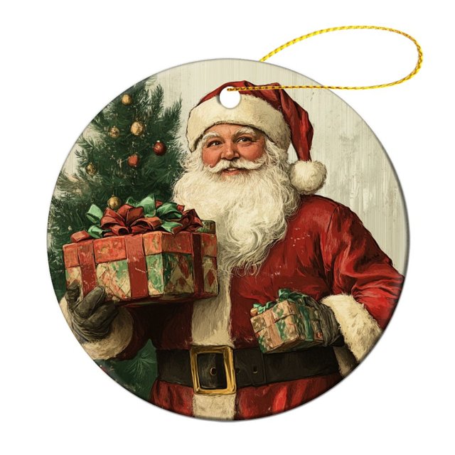 Christmas Ceramic Ornament Xmas Rustic Style Winter Ornament Keepsake Vintage Christmas Santa Claus Christmas Tree Ceramic Ornament Decoration Ornament Xmas Present
