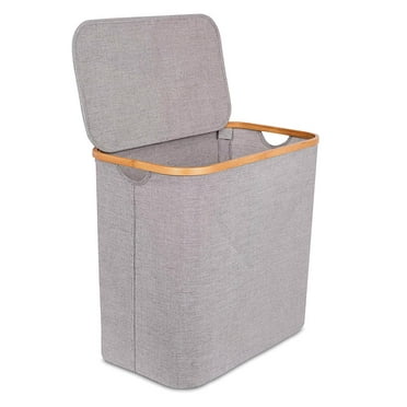 BirdRock Home Bamboo & Canvas Hamper with Cut Out Handles - Grey