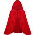 thumbnail image 2 of Velvet Hooded Cape for Women, Ruffle Trim Short Hooded Cloak with Ribbon Tie, Fairytale Halloween Christmas Cosplay Costume Party Cape, 2 of 3