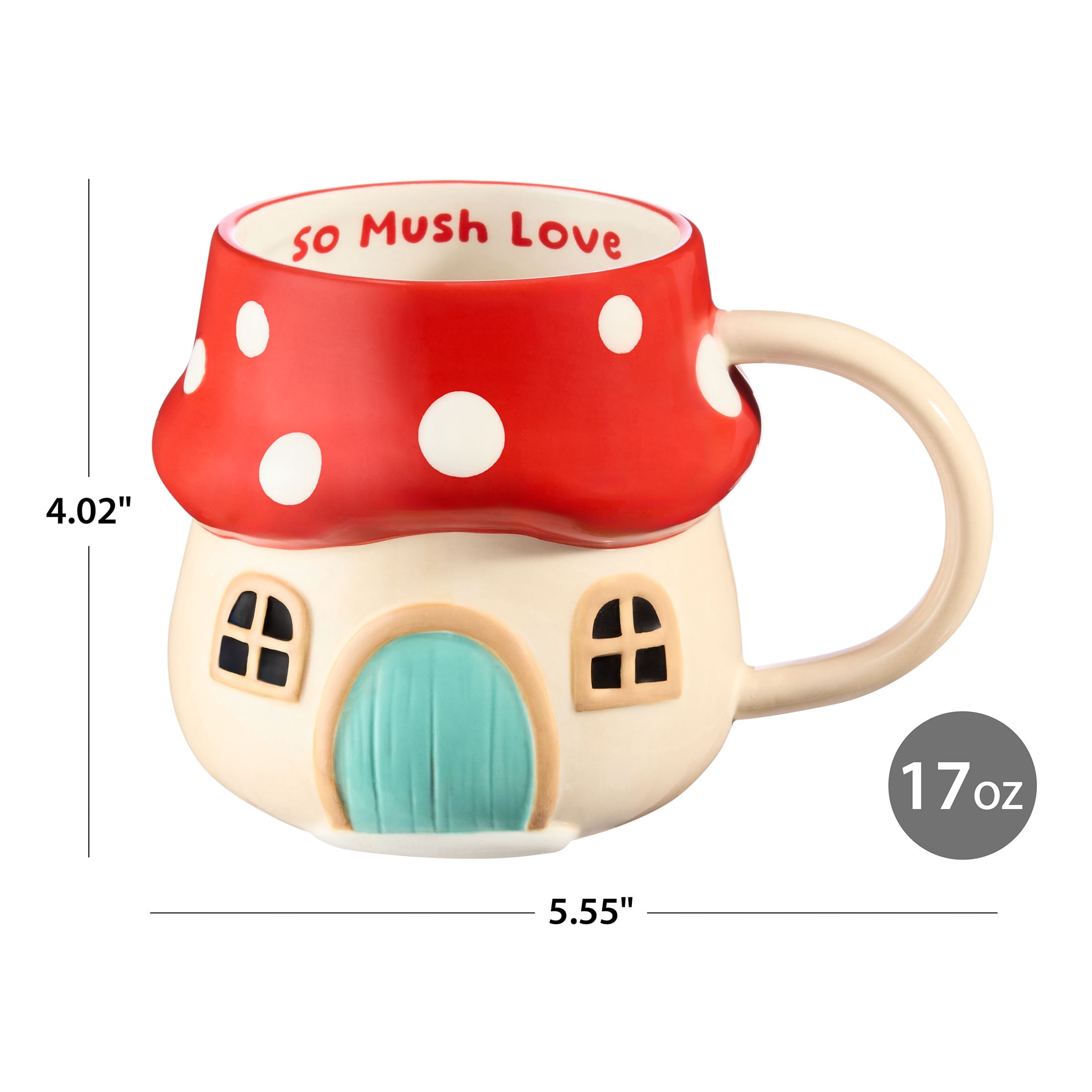 (4 pack) Mainstays 17.25 oz Red & Beige Mushroom Earthenware Mug