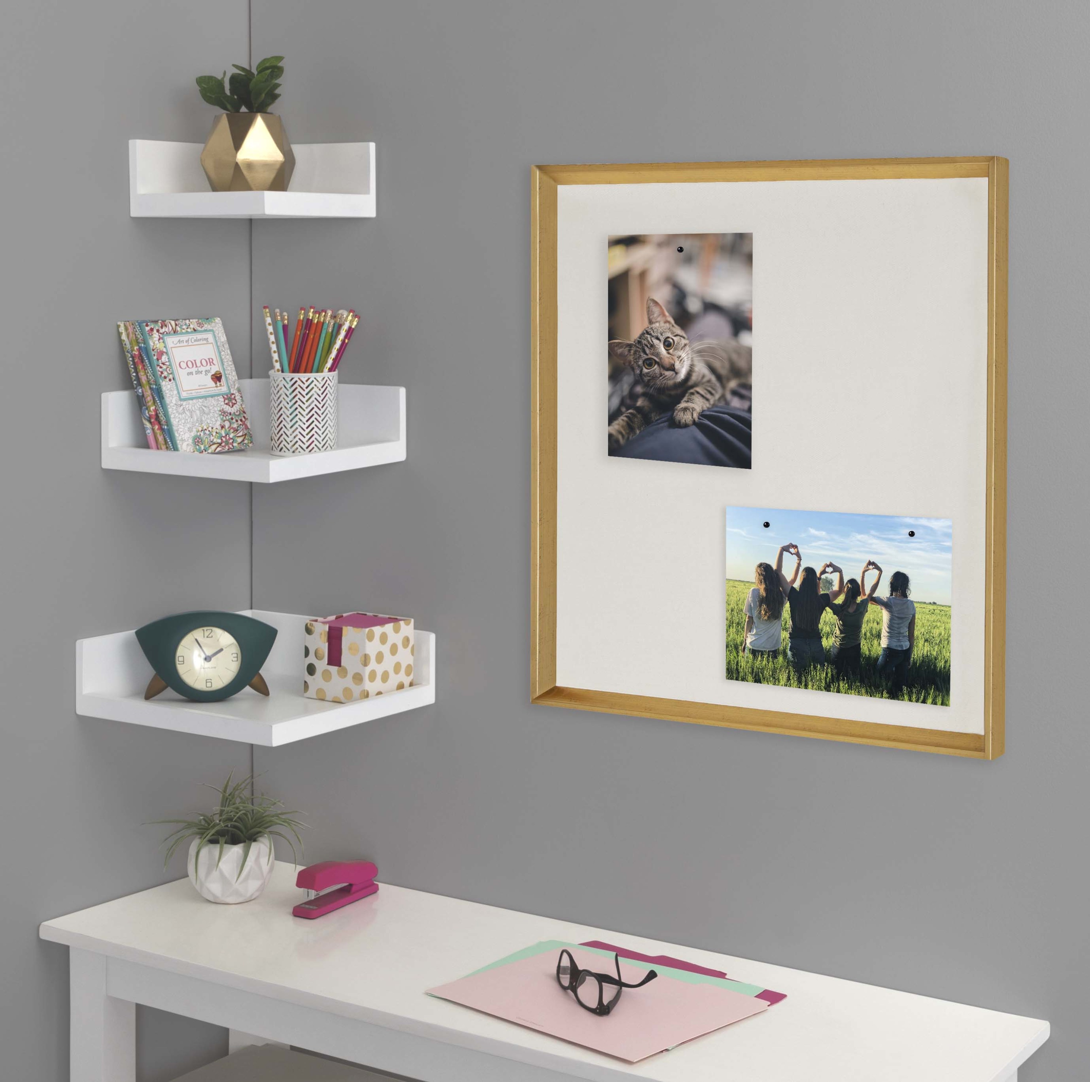 Kate and Laurel Calter Framed Linen Fabric Pinboard, 29.5x29.5, Gold, Modern Wall Organizer for Home or Office