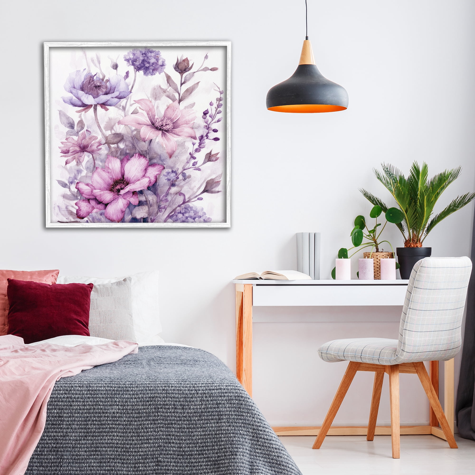 Stupell Industries Purple & Blush Florals White Framed Giclee Art, design by Kim Allen