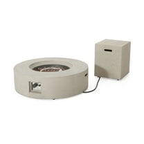 Hayes Circular 50K BTU Outdoor Gas Fire Pit Table with Tank Holder, Light Grey