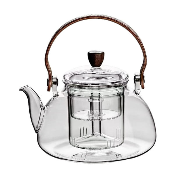 Tetera de vidrio Tetera de vidrio Hervidor de 1 l Hervidor de té para estufa Tetera de hojas sueltas para cocina Casa de té Barbacoa Camping