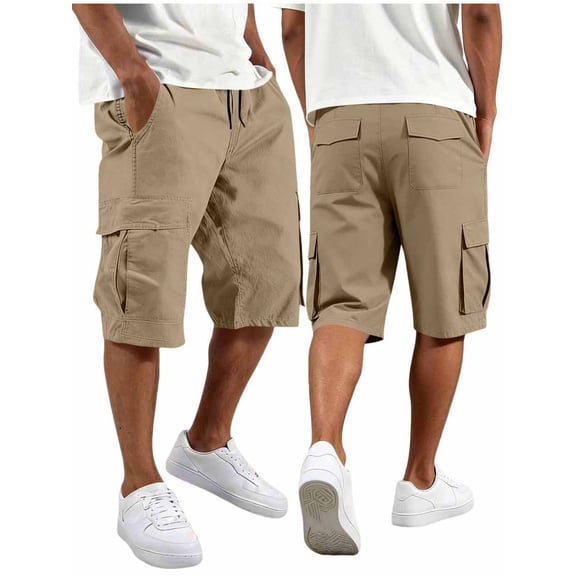 LONKITO Mens Cargo Shorts Elastic Waist Outdoor Fishing Hiking Shorts with Pockets Solid Color Casual Work Clothes, Size 3XL