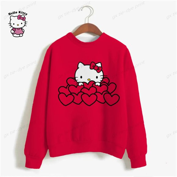 Hello Kitty Print Sweatshirt Women Hoodies Long Sleeve Oversized Hoodie for Women Pullover Cartoon Print Sweatshirt Women Y2k HOEMLIN