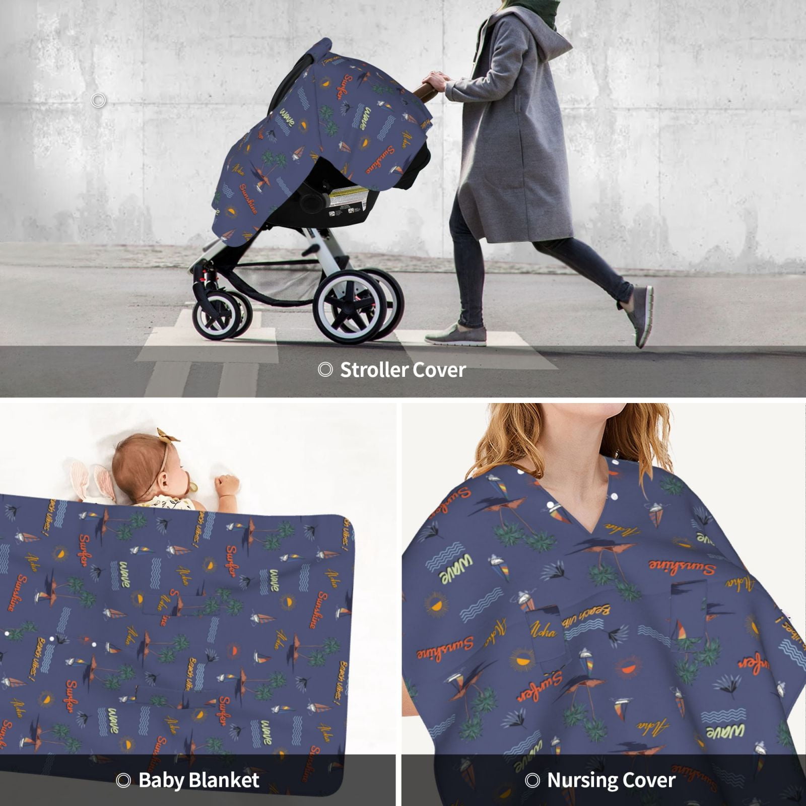 Car Seat Cover Baby - Summer beach island Breathable Infant Car Seat Cover for Baby Carseat, Lightweight Comfort Baby Essentials Must Haves Newborn Stuff for Girl Boy