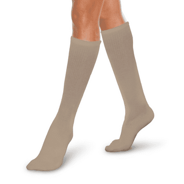 Core-Spun 10-15mmHg Graduated Knee High Compression Socks – Light Compression for All Day Comfort (Khaki, Large Short)