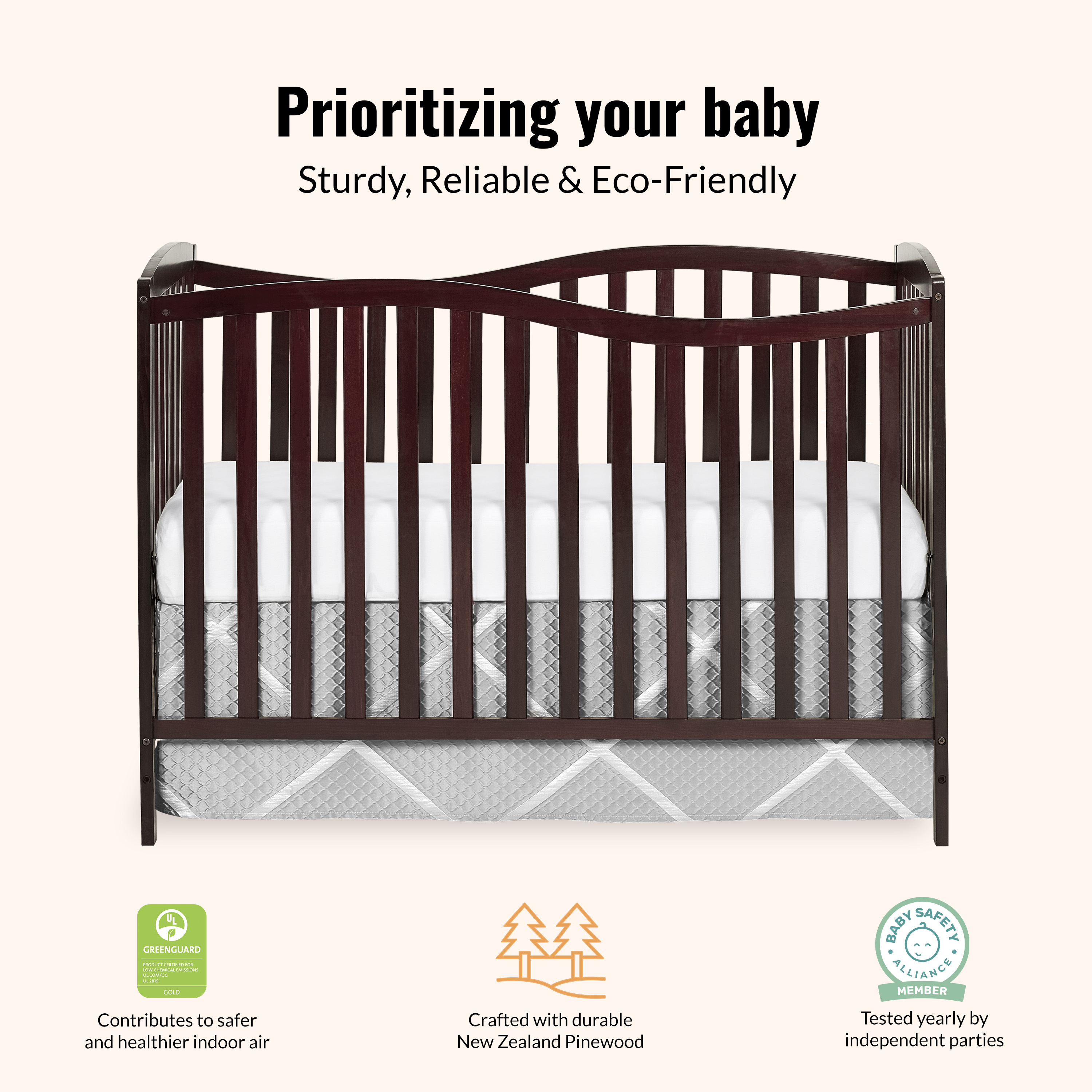 Dream On Me Chelsea 5-in-1 Convertible Crib, JPMA Certified, Espresso