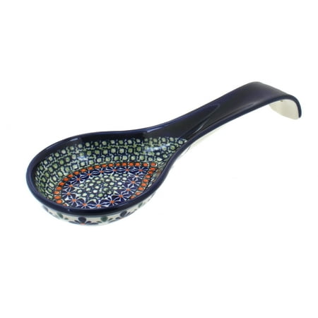 

Blue Rose Polish Pottery Mosaic Flower Large Spoon Rest