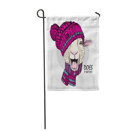 SIDONKU Alone Sheep Knitted Hat and Scarf of Dressed Garden Flag Decorative Flag House Banner 28x40 inch