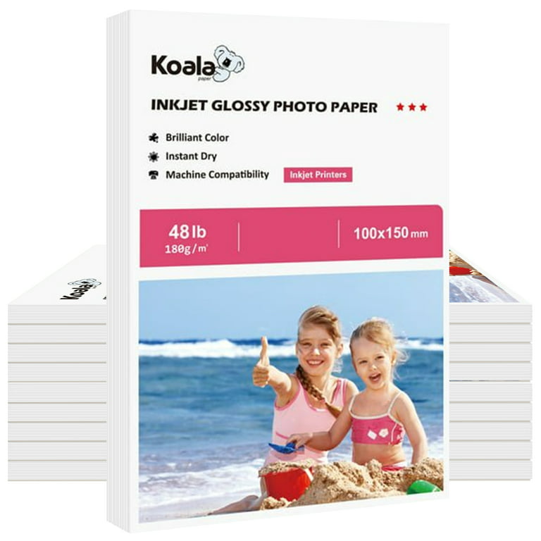 500 Sheets Bulk Koala Glossy Photo Paper 4X6 48lb 10Mil Photo Printer Paper  for Inkjet Printer HP Envy Officejet Pro Photosmart Canon Printers 10X15cm  