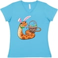 thumbnail image 3 of Inktastic Easter Cute Snake with Basket and Bunny Ears Women's V-Neck T-Shirt, 3 of 5