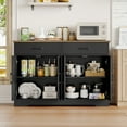 thumbnail image 5 of Hiphuta 47"Farmhouse Sideboard Storage Cabinets with 4 Doors & 2 Drawers, Coffee Bar with Brown Top for Living Room, Black, 5 of 7