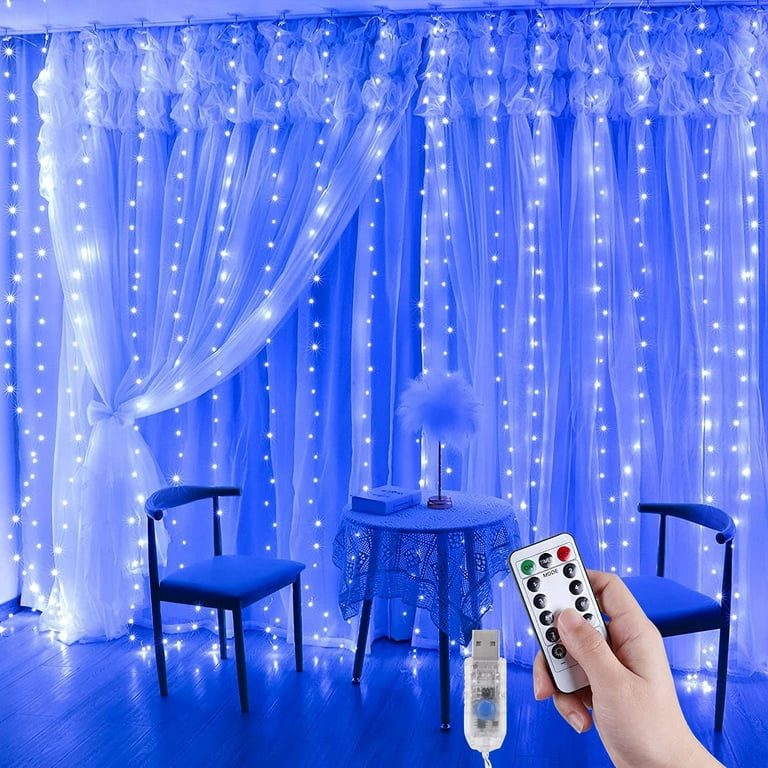 Morttic LED Curtain String Lights, 8 Modes USB Fairy String Light with Remote Control, Christmas, Backdrop for Indoor Outdoor Bedroom Window Wedding