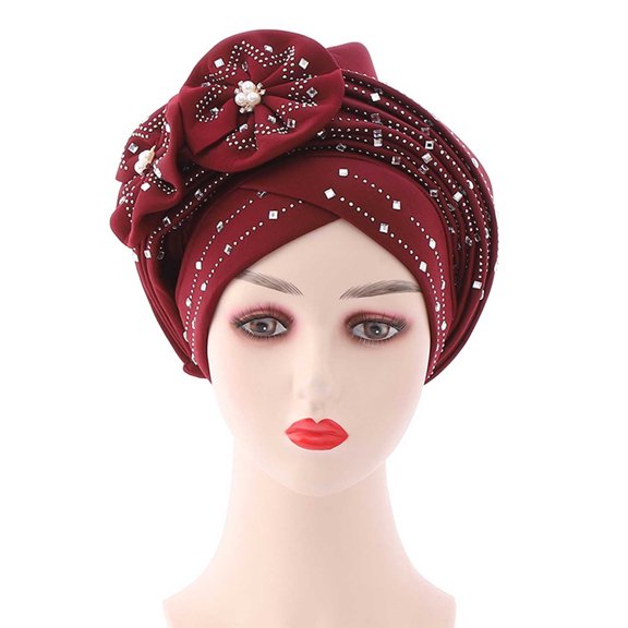 Dyfzdhu Fashion Women Beading Braid Hat Ruffle Cancer Beanie Wrap Cap Sleep Caps Satin Lined Hair Bonnets