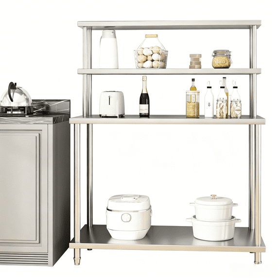 Stainless Steel Prep Table with Overshelves, Hooks, 48" x 24" Kitchen Work Table for Commercial Restaurant, Warehouse, Garage