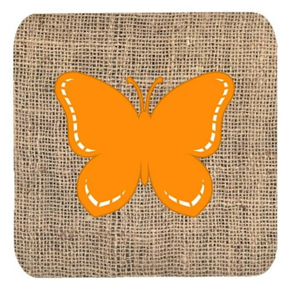 Butterfly Burlap and Orange Foam Coasters, Set - 4
