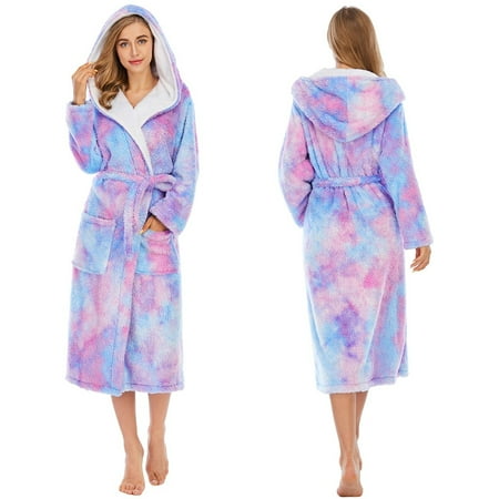 

MRULIC Sleepwear for women Women Colorful Tie-Dye Coral Fleece Double Pockets Thick Loose Hooded Home Robe Women s Sleepwear Purple + XL